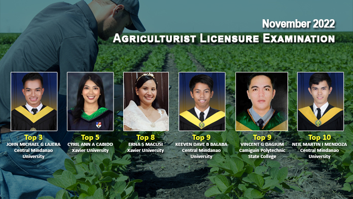 CMU, XU, CPSC grads in Top 10 of November 2022 Agriculturist Board Exam