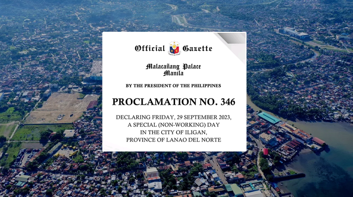 September 29, 2023 is special non-working holiday in Iligan City
