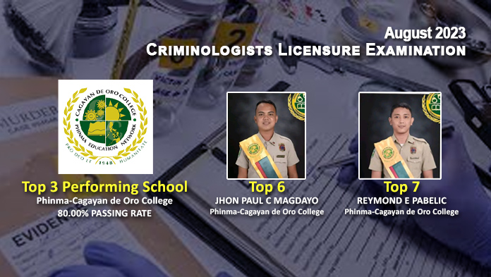 Phinma-COC is Top 3 Performing School in August 2023 Criminologists Board Exam; 2 grads among topnotchers