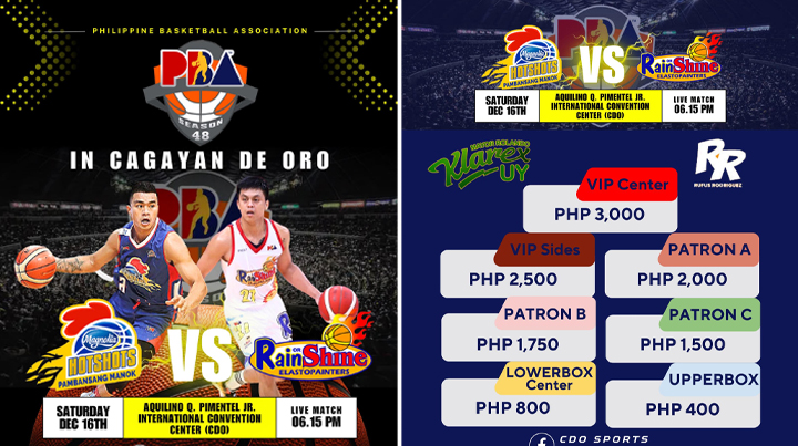 Ticket prices, outlets for PBA Game in Cagayan de Oro on December 16