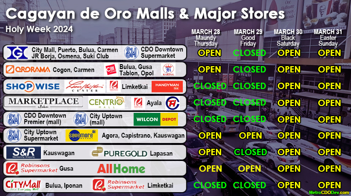 Cagayan de Oro Malls Holy Week Schedule 2024
