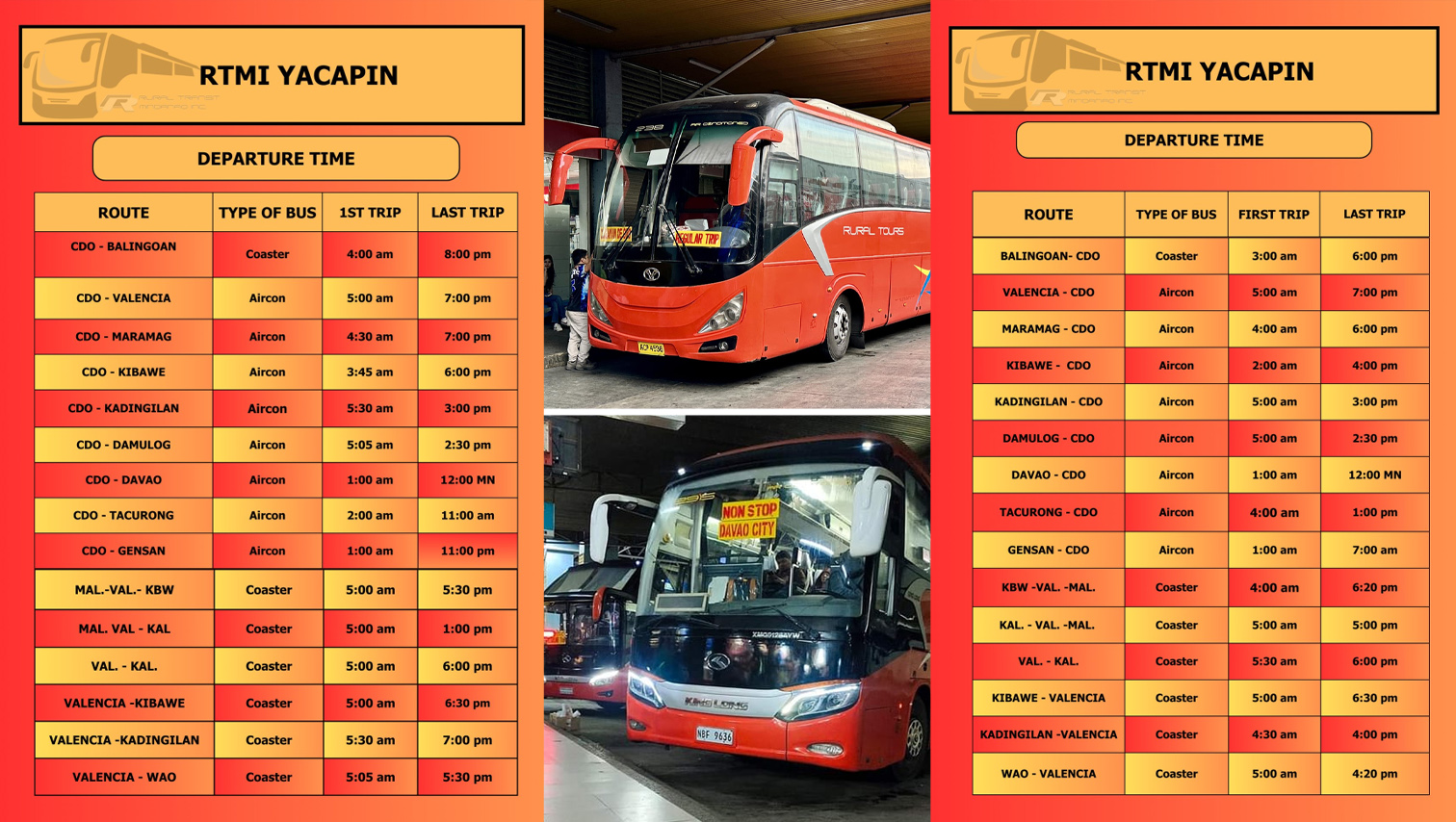 RTMI Agora Terminal updated bus schedules as of May 2024