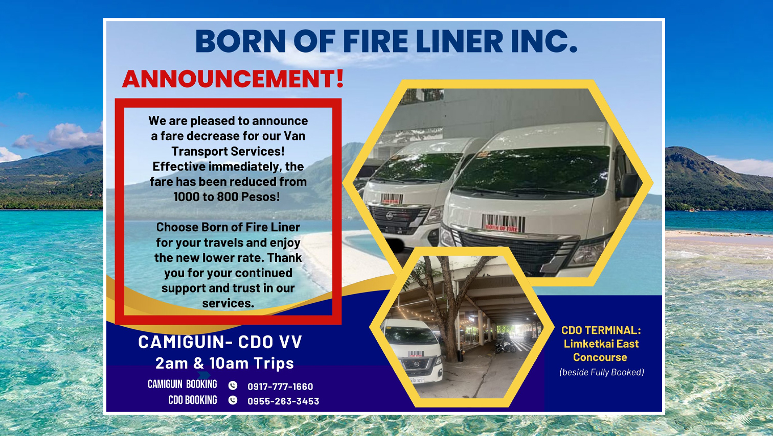 Van transport service provider for Camiguin reduces rates