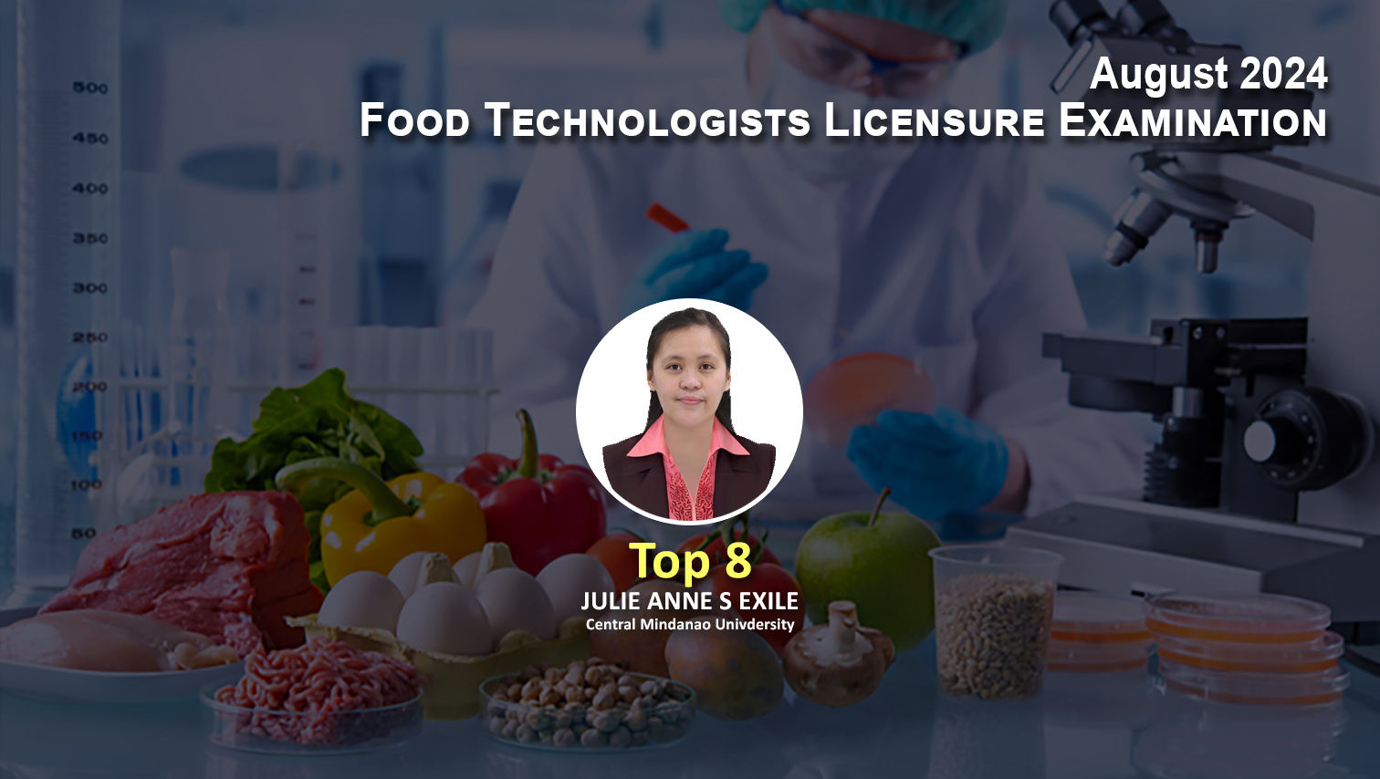 CMU grad is Top 8 in August 2024 Food Technologists Board Exam