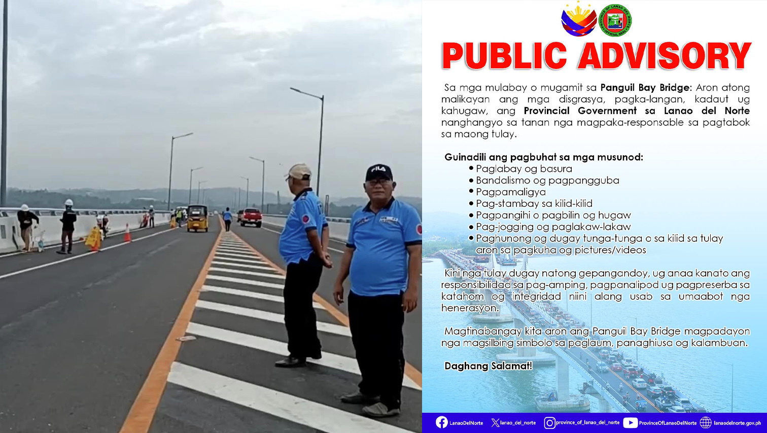 Provincial Govt of Lanao del Norte issues Public Advisory on Panguil Bay Bridge