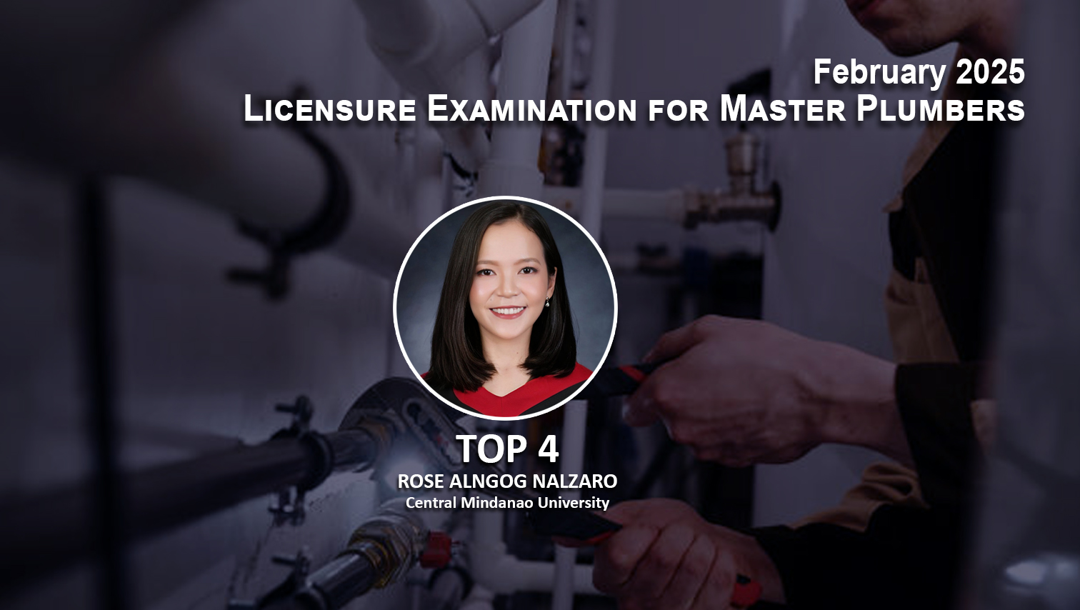 CMU grad is Top 4 in February 2025 Master Plumbers Board Exam