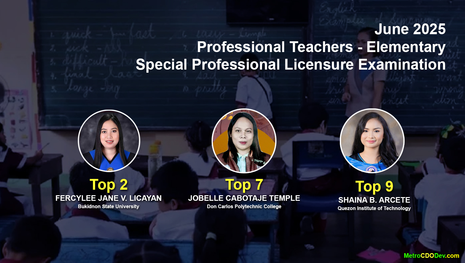 Bukidnon schools produce 3 topnotchers in June 2025 Special Licensure Exam for Professional Teachers