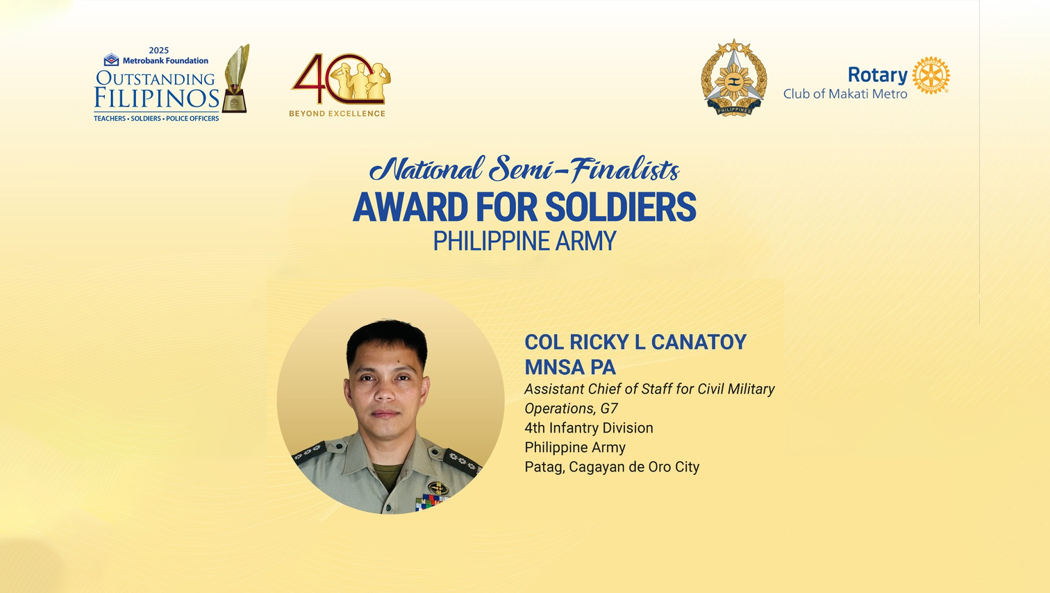 4ID Army colonel named National Semi-Finalist of 2025 Metrobank Foundation Outstanding Filipinos