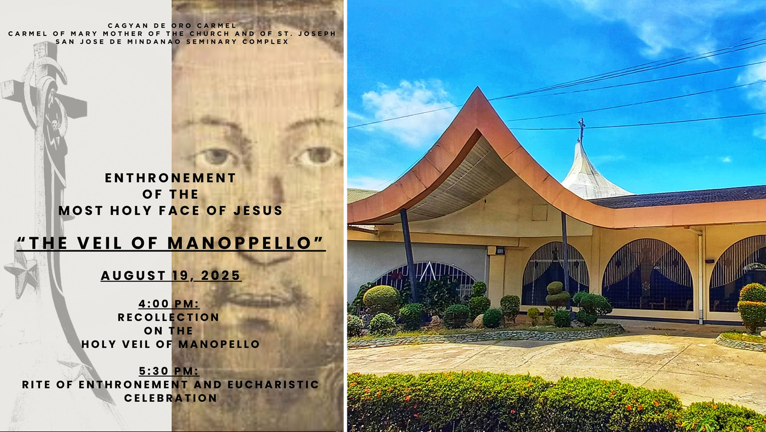 Enthronement of the ‘Veil of Manoppello’ set at Carmelite Monastery today