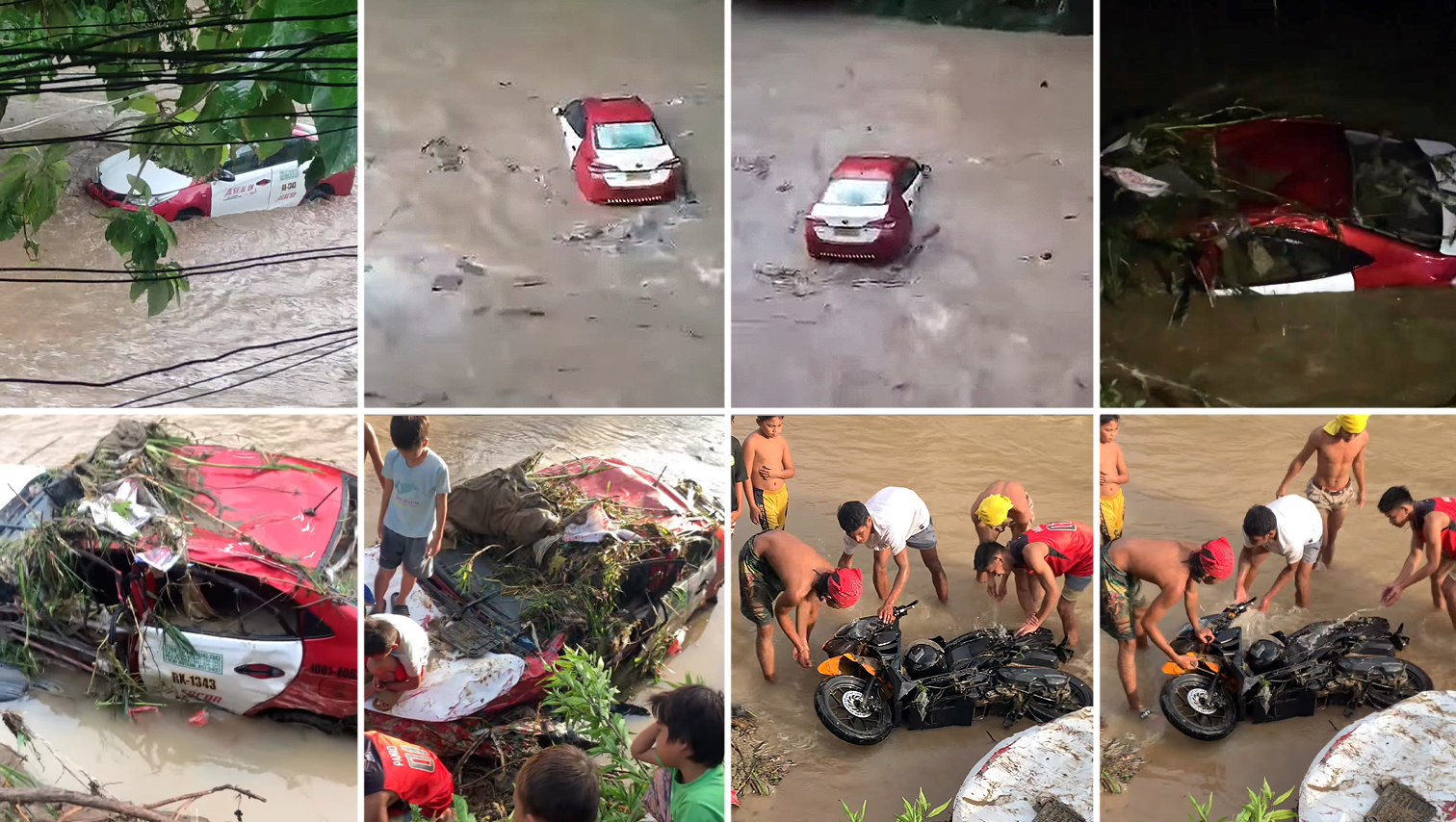VIDEO WATCH: Taxi swept away by overflowing Bigaan River in Cagayan de Oro, motorcycle also recovered