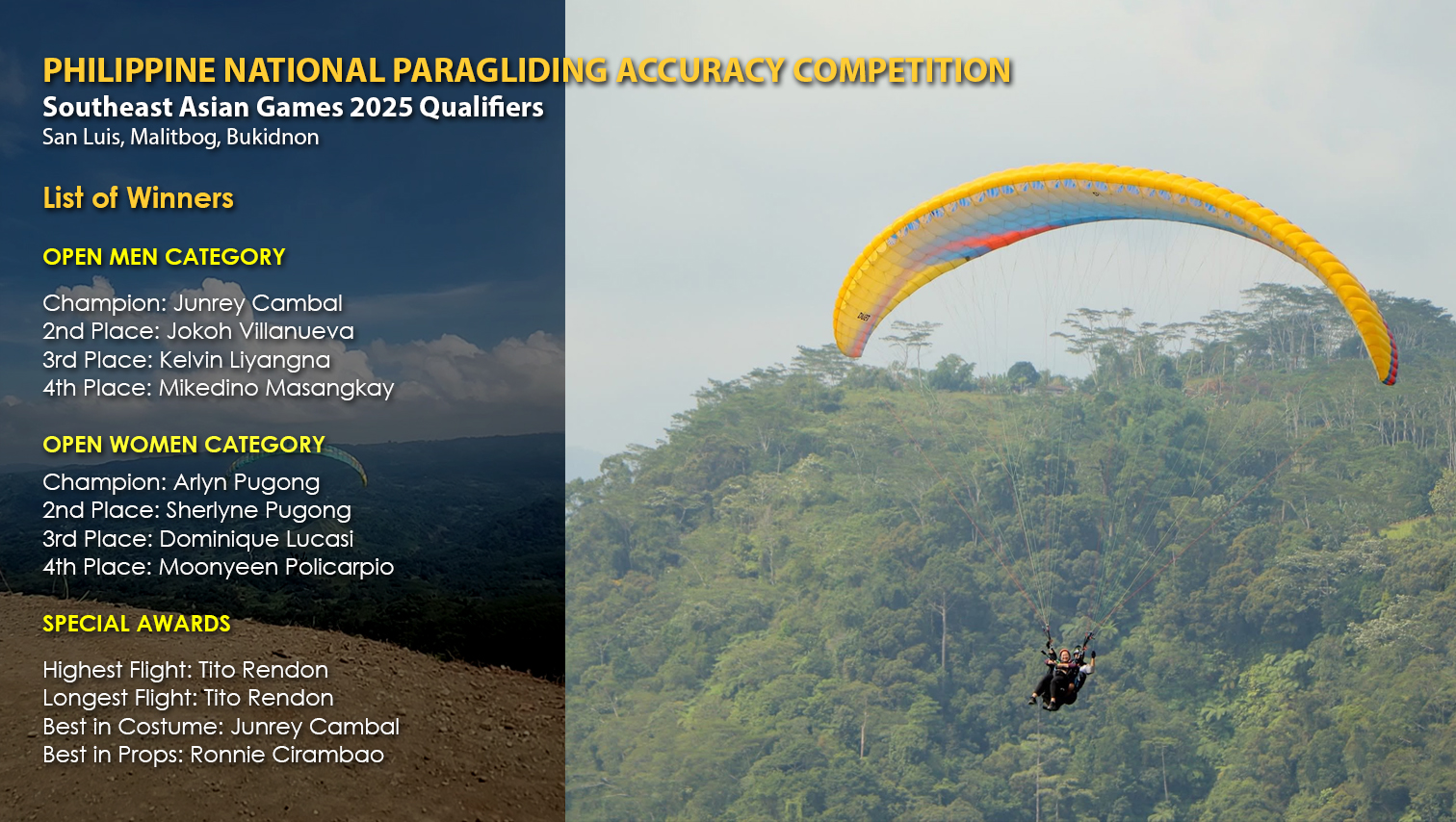Malitbog successfully hosts 2025 National Paragliding Accuracy Competition and SEA Games Qualifier