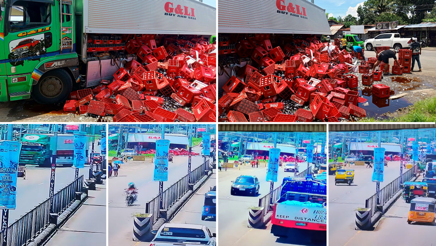 VIDEO WATCH: Dozens of Coke cases fall from wing van in Villanueva, MisOr; incident caught on CCTV