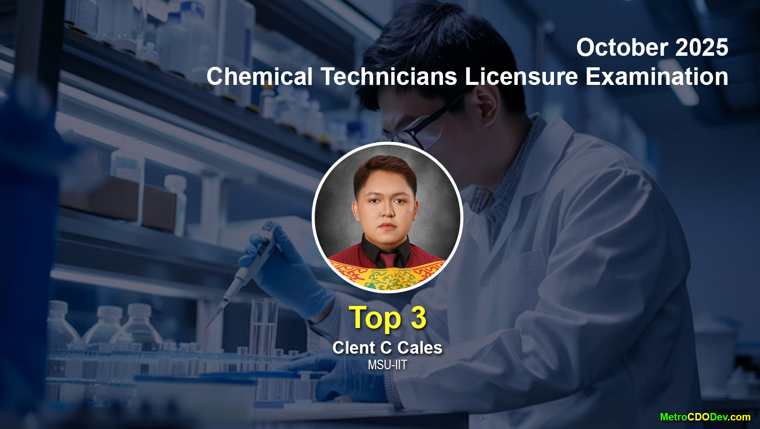 MSU-IIT grad is Top 5 in October 2025 Chemical Technicians Board Exam