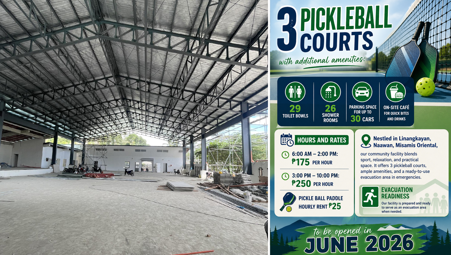 PROJECT WATCH: Naawan’s upcoming pickleball courts double as emergency shelter