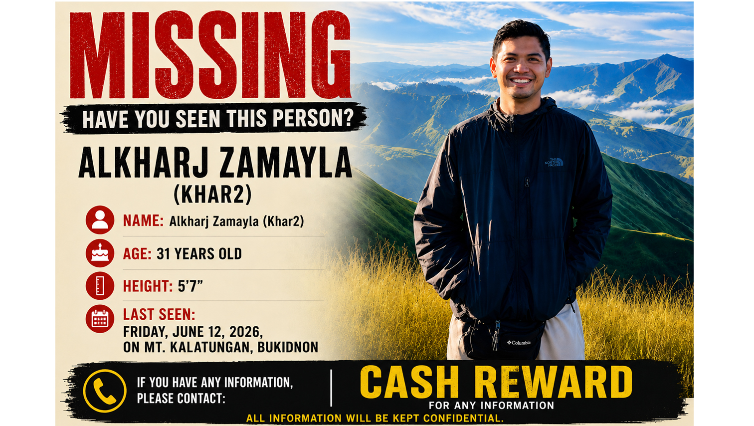 Search operation for missing hiker at Mt. Kalatungan terminated; family offers reward for information