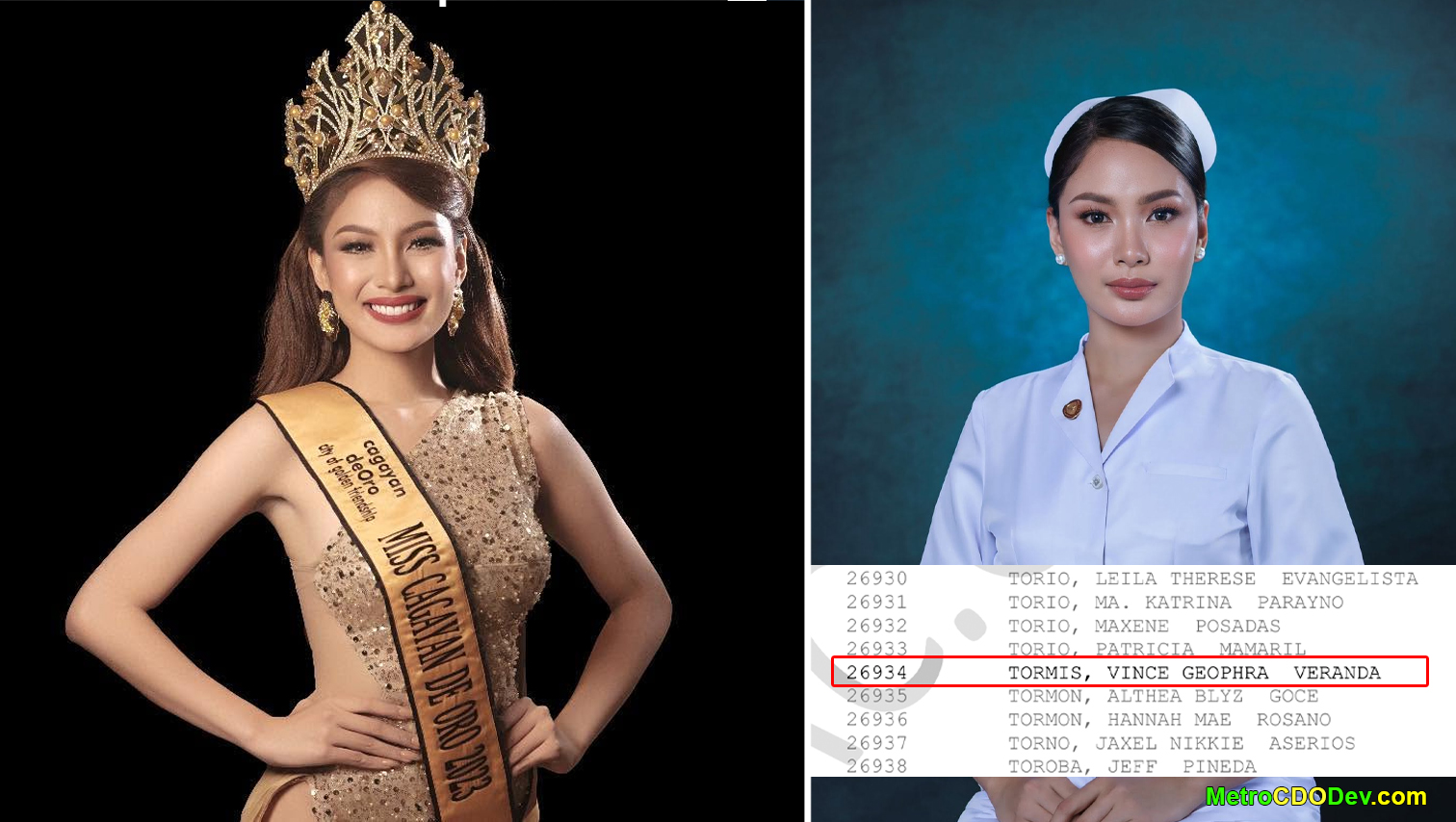 Former Miss Cagayan de Oro Vince Geophra Tormis is now a Registered Nurse